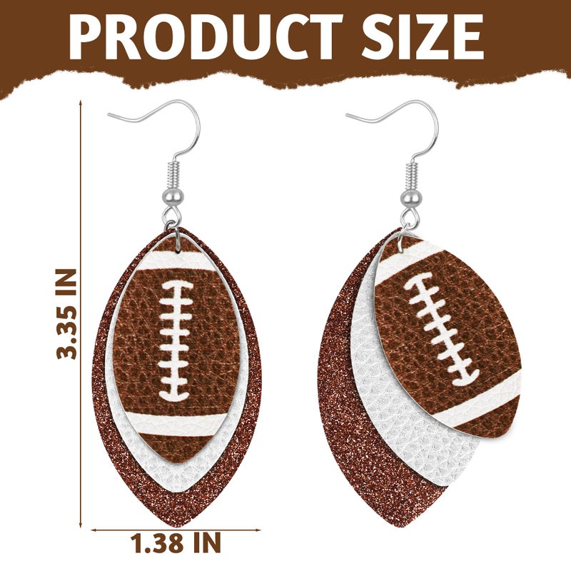 FULLIVE Football Earrings, Leather Game Day Earring, Brown Game Day Dangle for Women, Football Jewelry Costume Accessories - Image 2