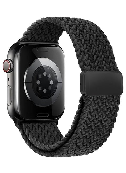 Magnetic Wristband Adjustable Nylon Strap for Apple Watch Series 10 46mm Black