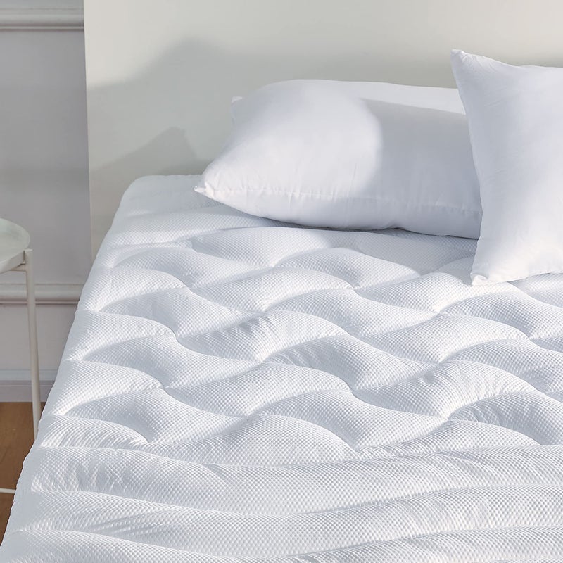 SLEEP ZONE SLEEP ZONE Cooling Queen Mattress Topper Premium Zoned Cool Mattress Pad Cover Padded Mattress Protector Breathable Washable Deep Pocket 821 White Queen 