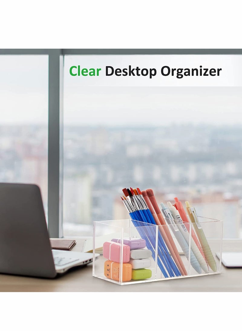 Generic Clear Acrylic Desk Organizer with 4 Compartments - Versatile Pen, Pencil, and Makeup Brush Holder for Office, Bathroom, and Kitchen  - Image 3