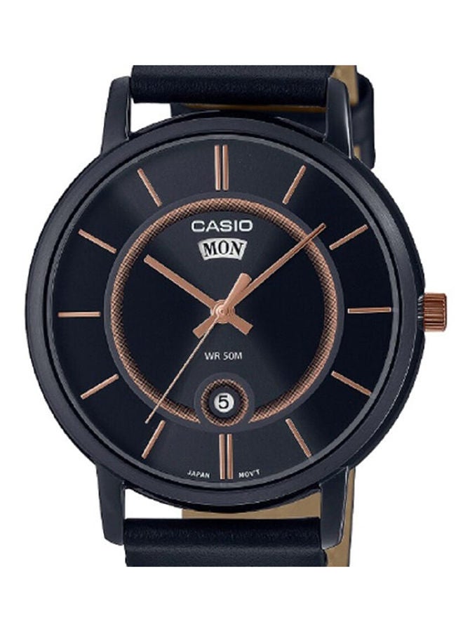 CASIO ساعة رجالية انالوج بقرص أسود وسوار من الجلد الطبيعي وهيكل مطلي بالأيونات MTP-B120BL-1AVDF - Image 3