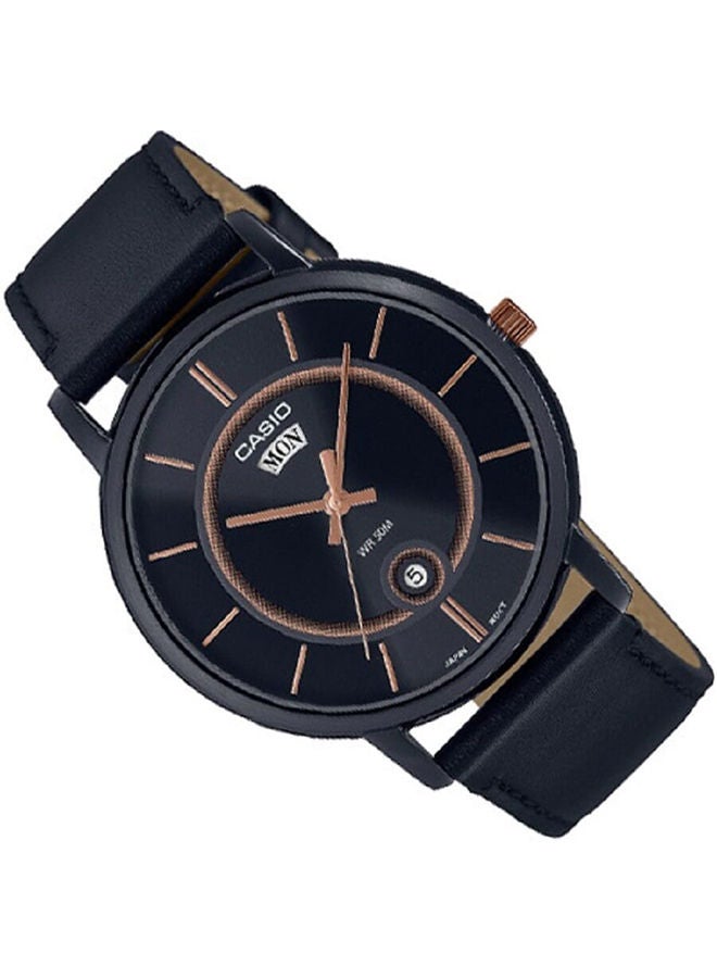 CASIO ساعة رجالية انالوج بقرص أسود وسوار من الجلد الطبيعي وهيكل مطلي بالأيونات MTP-B120BL-1AVDF - Image 2