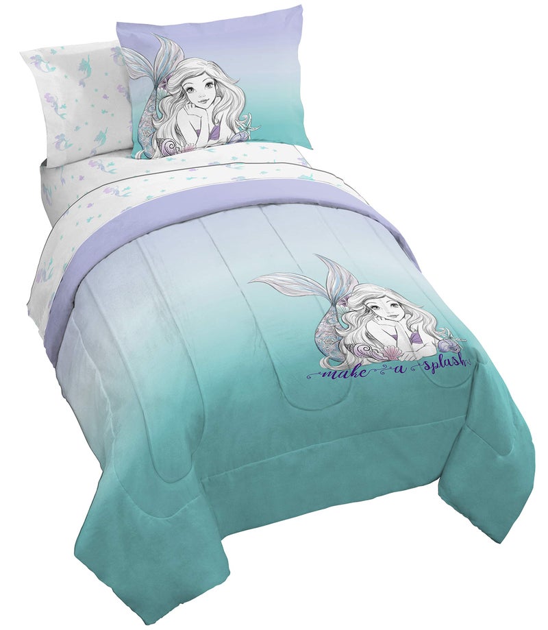 Jay Franco Disney Little Mermaid 5 Piece Twin Bed Set - Teal Color, Includes Comforter & Sheet - Bedding Features Ariel, Super Soft Fade Resistant Microfiber - Image 1