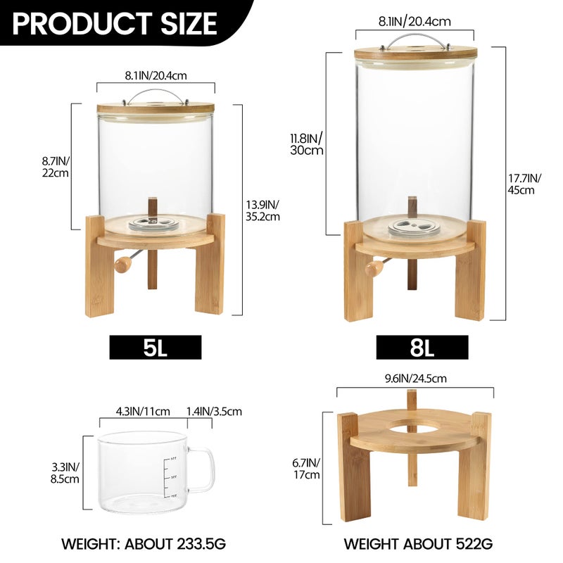 Vuinop Rice Dispenser, Rice Storage Containerï¼šFlour and Cereal Container with Airtight Lid and Wooden Stand, Glass Food Storge Container for Kitchen Organization and Pantry Store (8L) - Image 4