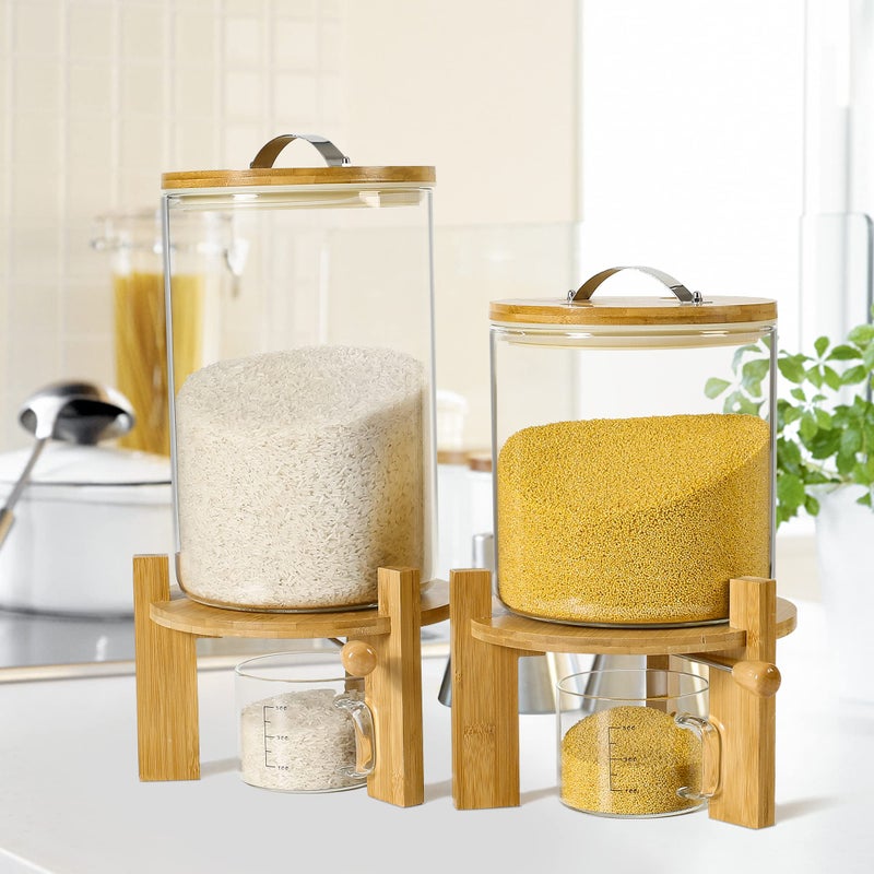 Vuinop Rice Dispenser, Rice Storage Containerï¼šFlour and Cereal Container with Airtight Lid and Wooden Stand, Glass Food Storge Container for Kitchen Organization and Pantry Store (8L) - Image 5