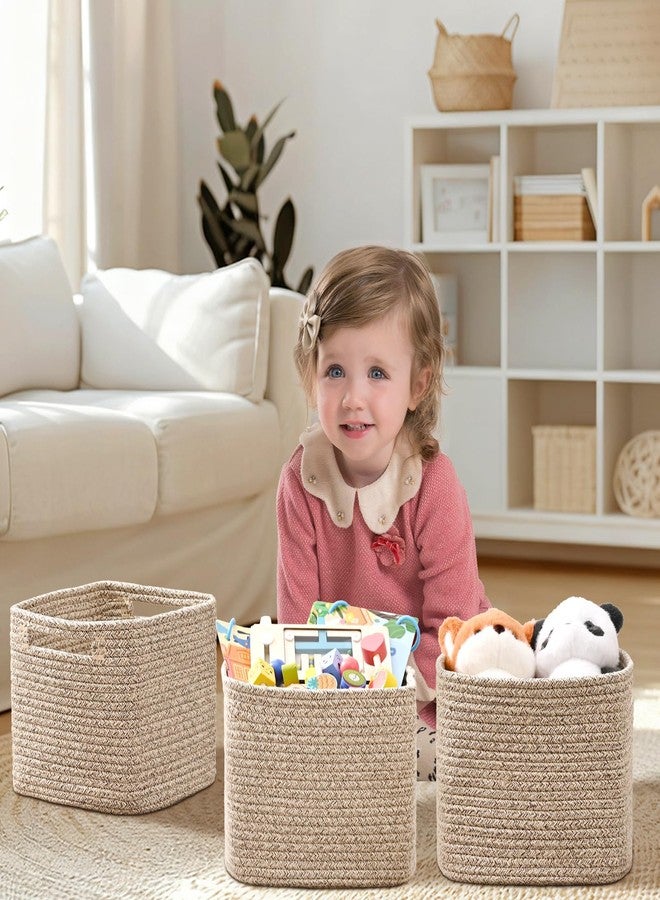 Degeyoyo 3 Pack Cube Storage Bin, 9”x9”x7” Cotton Rope Woven Baskets for Organizing Toys Clothes Towels, Square Gift Storage Baskets for Shelf, Nursery, Closet, Bathroom, Pantry (Jute) - Image 2