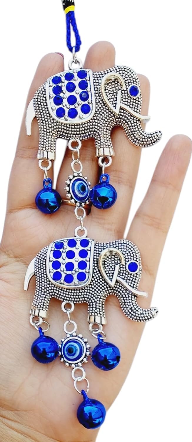 ARTISKRITI Evil Eye Hanging Owl and Elephant Nazar Battu for Home House Entrance Protection, Aesthetic Home Decor Feng Shui Items for Positive Energy, Set of 2 - Image 5