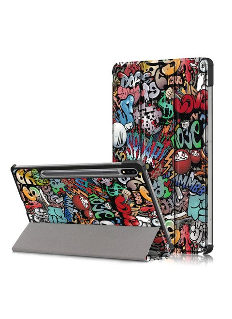 Applicable To Samsung Tab S7 Plus X800 Tablet Computer Protective Case T970 Drop-resistant Leather Case Wholesale-Color:Graffiti-Applicable Model:Samsung Tab S7 Plus SM-T970/T975