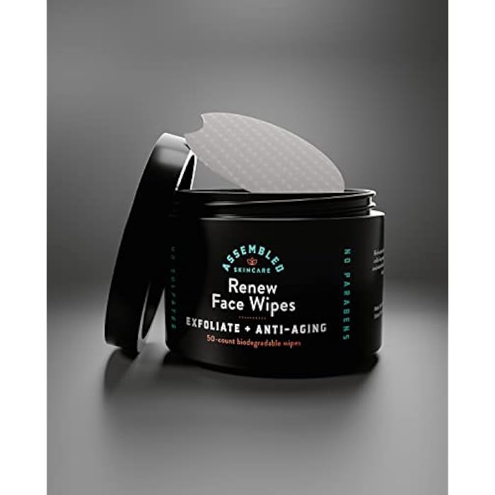 ASSEMBLED Renew Face Wipes, 50-Count (Pack of 1). Exfoliating, anti-aging, and pre-shave face wipes. - Image 2