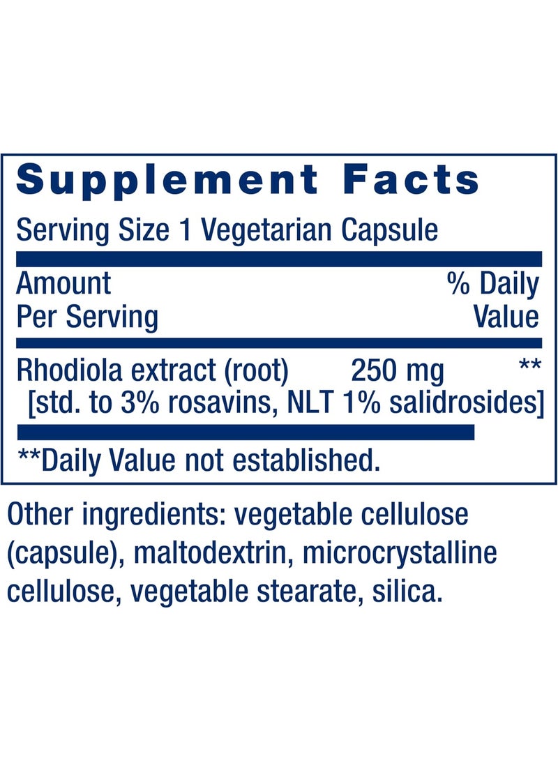 لايف إكستنشن مستخلص الروديولا ٢٥٠ ملغ، ٦٠ كبسولة نباتية، دعم الطاقة والتركيز والتوتر، خالٍ من الغلوتين وغير معدل وراثيًا - Image 3