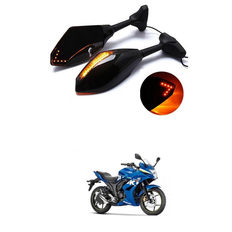 PRIKNIK Rear View Mirrors With Led Turn Signal Arrow Design Amber Back Light and Mirror Arrow Light Compatible With S-uzuki Gixxer SF - Image 5