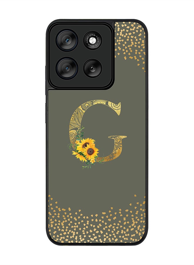 Stylizedd For Motorola Moto G56 Case,Slim fit Camera Protection, Shockproof Thin Phone cover  - Custom Floral Monogram - G  (Olive Green ) - Image 1