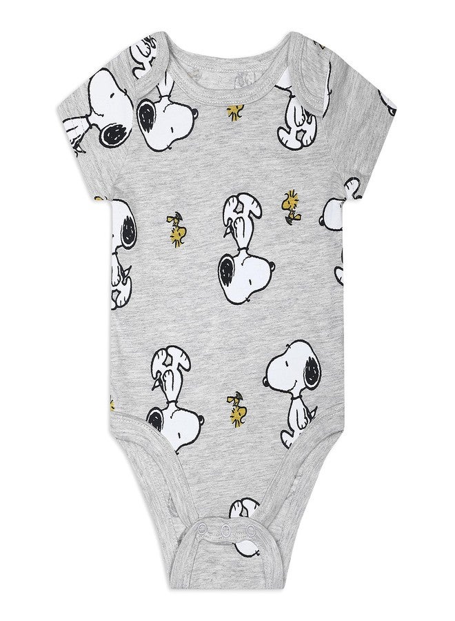 Peanuts Snoopy Boys 4 Pack Short Sleeve Bodysuit for Newborn and Infant - Image 2