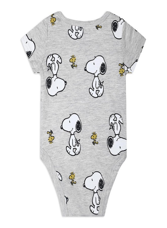 Peanuts Snoopy Boys 4 Pack Short Sleeve Bodysuit for Newborn and Infant - Image 3
