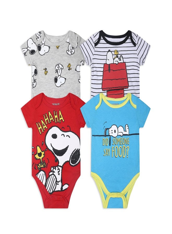 Peanuts Snoopy Boys 4 Pack Short Sleeve Bodysuit for Newborn and Infant - Image 1