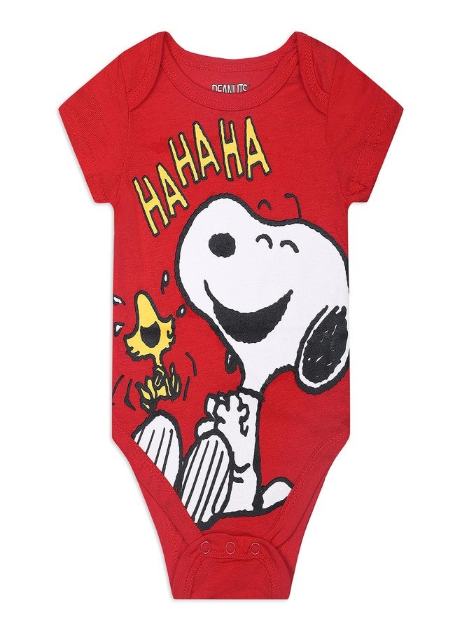 Peanuts Snoopy Boys 4 Pack Short Sleeve Bodysuit for Newborn and Infant - Image 4
