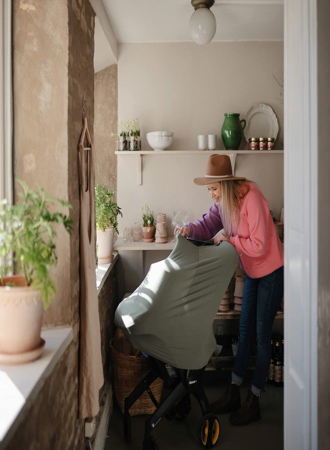 mushie Baby Car Seat Canopy Cover | Breathable & Stretchy Multi Use Cover for Breastfeeding, Nursing, High Chair, Shopping Cart, Strollers (Dried Thyme) - Image 4