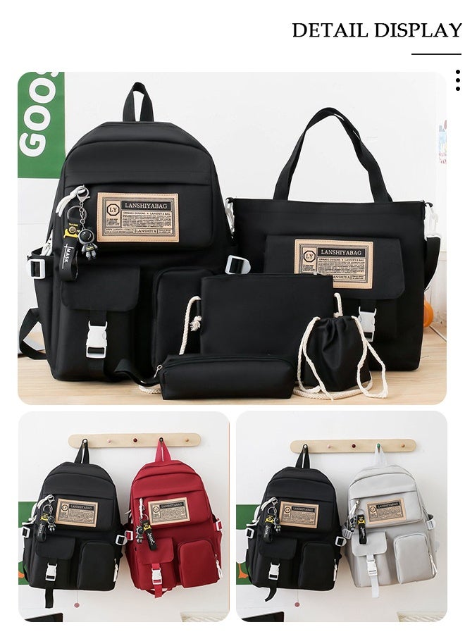 DUNISO 5PCS Kids School Backpack Set Canvas Laptop School Bag Sets for Kids with Tote Bag,Shoulder Bag,Pencil Box,Small Bag ,Large-capacity Bookbag for Girls Boys Back to School Supplies - Image 2