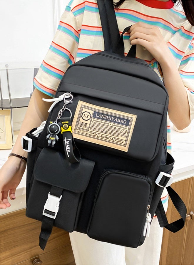 DUNISO 5PCS Kids School Backpack Set Canvas Laptop School Bag Sets for Kids with Tote Bag,Shoulder Bag,Pencil Box,Small Bag ,Large-capacity Bookbag for Girls Boys Back to School Supplies - Image 4