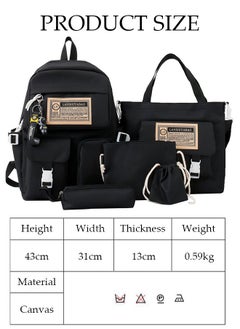 DUNISO 5PCS Kids School Backpack Set Canvas Laptop School Bag Sets for Kids with Tote Bag,Shoulder Bag,Pencil Box,Small Bag ,Large-capacity Bookbag for Girls Boys Back to School Supplies  - Image 4