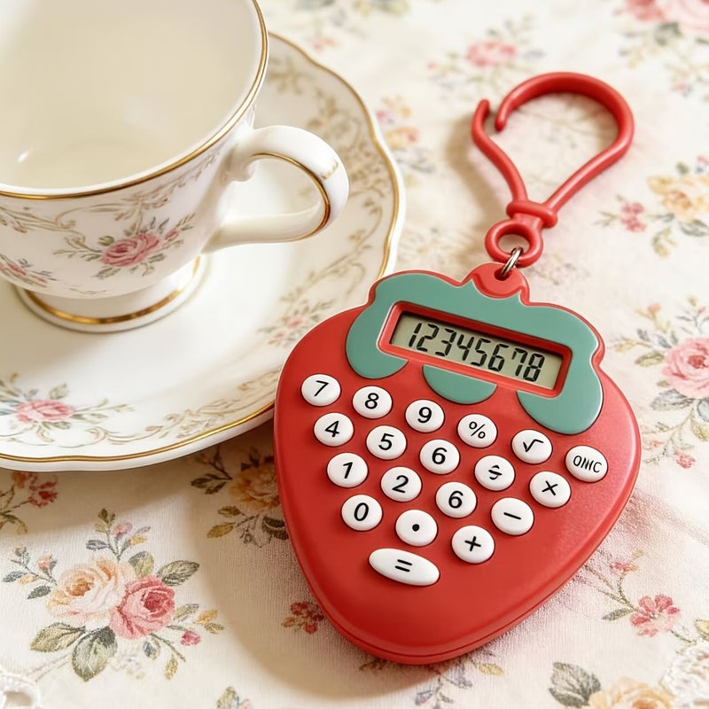 Beige Compact Mini Calculator Portable Keychain Simple Student Learning Aid - Image 2