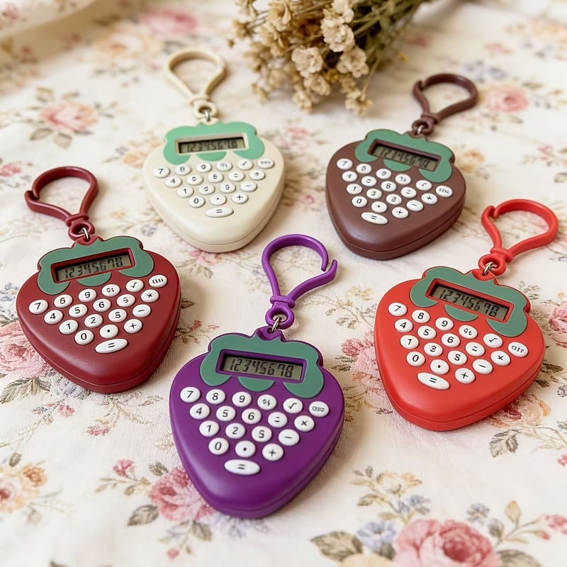 Beige Compact Mini Calculator Portable Keychain Simple Student Learning Aid - Image 1