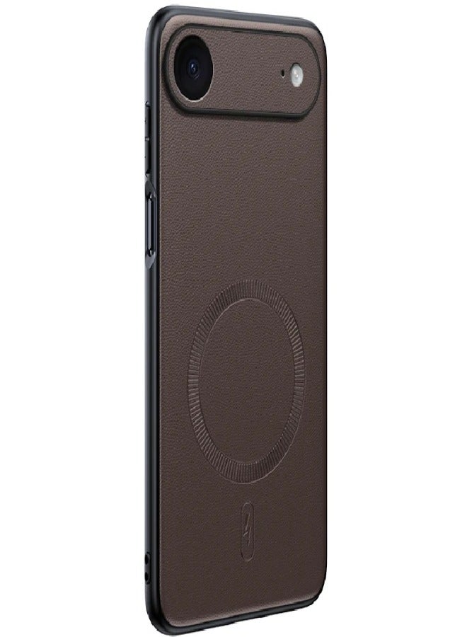 AROAQ Magnetic Leather Shield Case For iPhone 17 Air – Anti-Fingerprint Non-Slip PC+TPU Protective Cover, Compatible with MagSafe - Brown