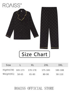 roaiss 2-Piece Set Men's Long Sleeves Sleepwear Sets Satin Checked Printing Sleepwear Pajamas Pants Silk Nightgown Male Loose Shirts Spring Summer Loungewear Home Clothes  - Image 5