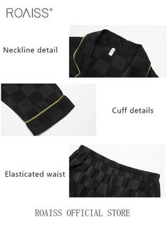 roaiss 2-Piece Set Men's Long Sleeves Sleepwear Sets Satin Checked Printing Sleepwear Pajamas Pants Silk Nightgown Male Loose Shirts Spring Summer Loungewear Home Clothes  - Image 4