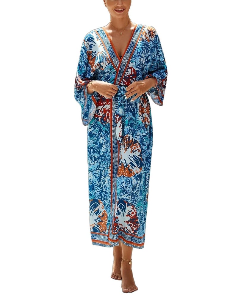 IMAGEKOPE Womenâ€™s Kimono Cover Up Long Beach Dress Swimsuit Cover Ups Colorful Cardigan Lightweight Robe for Swimwear - Image 1