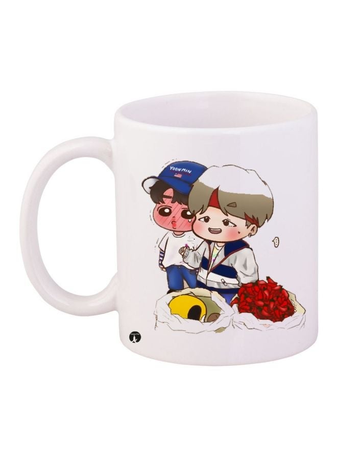 RYN Cartoon Friends Printed Coffee Mug White/Red/Blue 11ounce