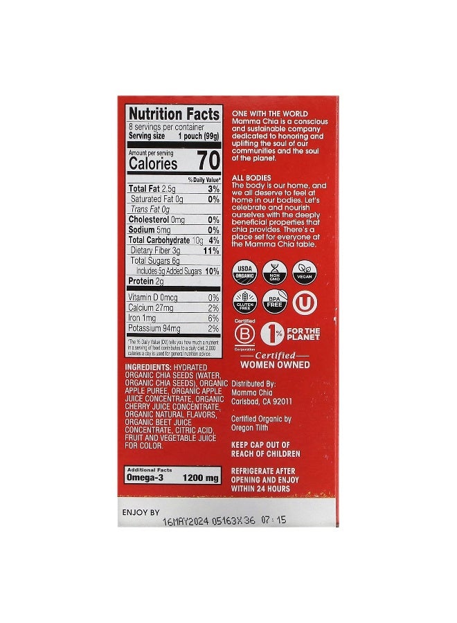 Mamma Chia, Organic Chia Squeeze, Vitality Snack, Cherry Love, 8 Squeezes, 3.5 oz (99 g) Each - Image 2