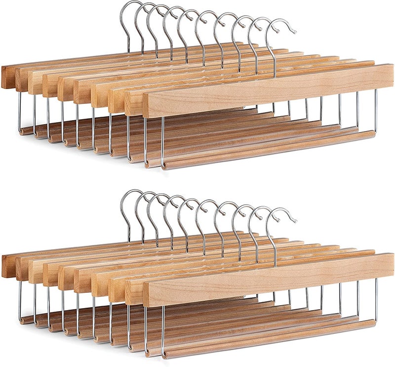Aakriti Wooden Pants Hangers with Non-Slip Bar – Smooth Finish Durable Trouser Hangers, Slim & Sleek Space Saving Closet Hangers with 360° Swivel Hook, Ideal for Trousers, Slacks & Bottoms (Set of 6) - Image 1