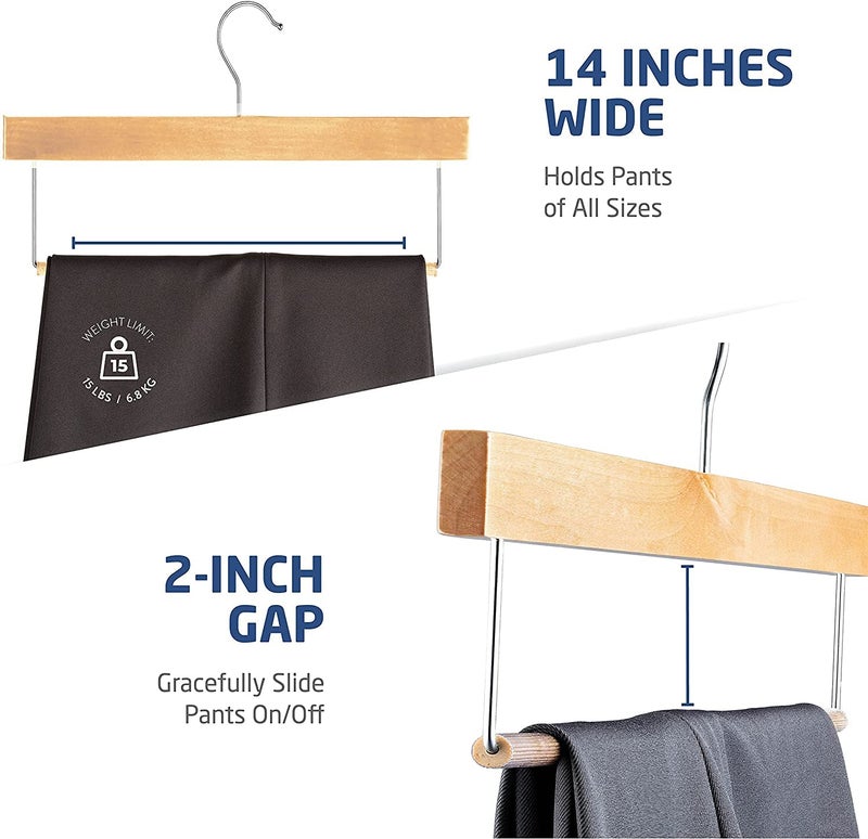 Aakriti Wooden Pants Hangers with Non-Slip Bar – Smooth Finish Durable Trouser Hangers, Slim & Sleek Space Saving Closet Hangers with 360° Swivel Hook, Ideal for Trousers, Slacks & Bottoms (Set of 6) - Image 5