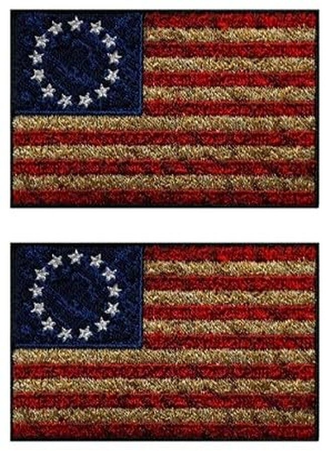 Betsy R. Distressed USA American Flag Patch (Hook Fastener -3.0 X 2.0 -BD4) 2 Piece for Jackets, Vests, Hats, Backpacks, and Tactical Gears.