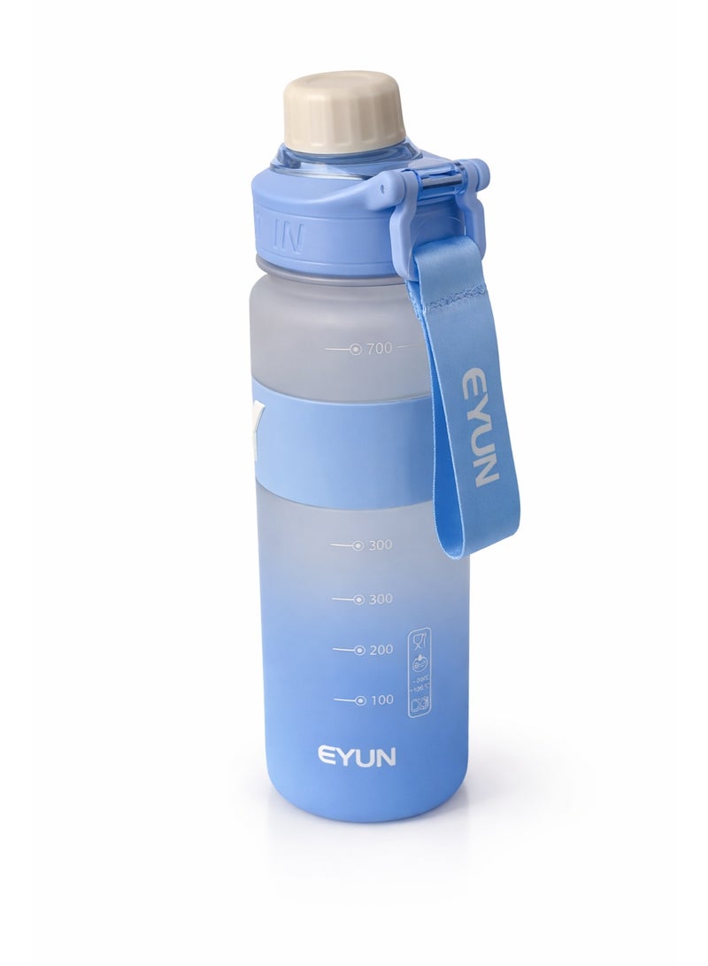 EYUN زجاجة مياه بلاستيكية 1000 مل خالية من BPA مع غطاء قفل مانع للتسرب ومؤشر وقت وحزام يد زجاجة رياضية خفيفة الوزن قابلة لإعادة الاستخدام للسفر والمدرسة بطول 29 سم (أزرق) - Image 2
