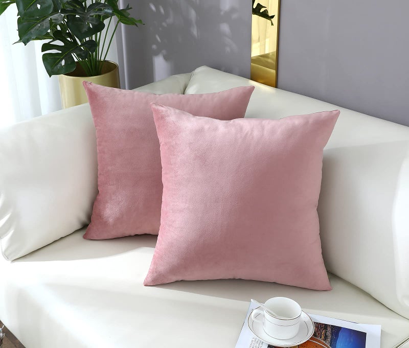 mixeoo Dusty Rose Velvet Throw Pillow Covers 20x20 Inch Set of 2, Super Soft Thick Decorative Square Cushion Cases for Living Room Sofa Couch Decor - Image 2