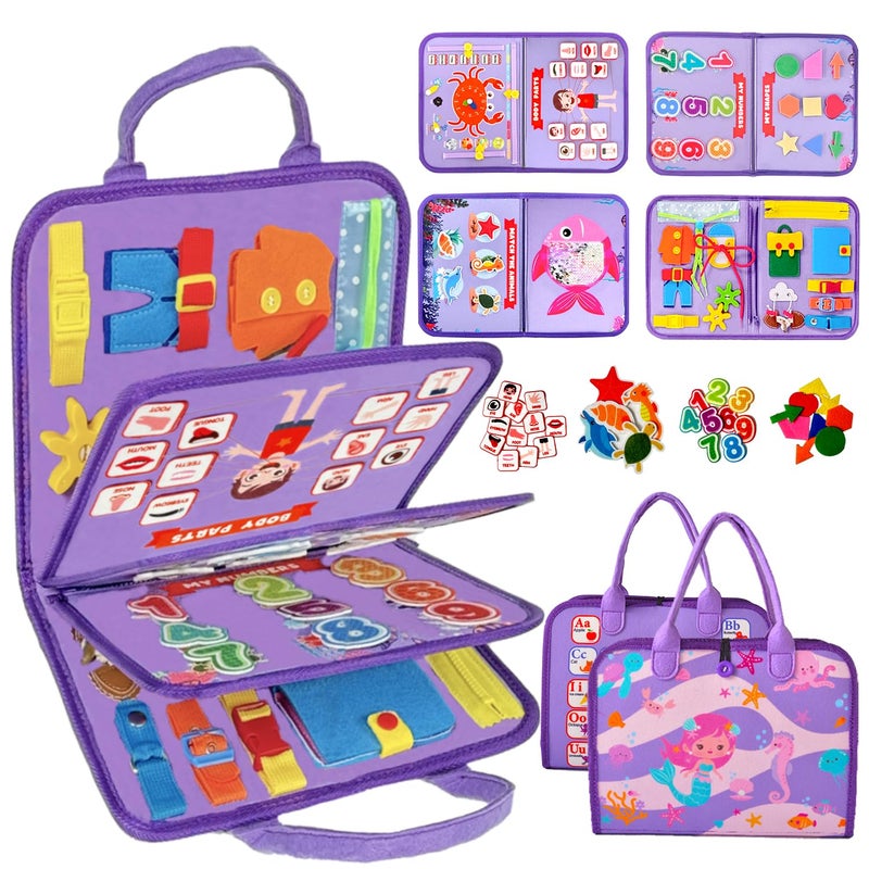 Qizfun Montessori Busy Board Book for Toddlers Mermaid Sensory Learning Toy for Girls Educational Fine Motor Skills Toy Travel Busy Board for Car Airplane - Image 3