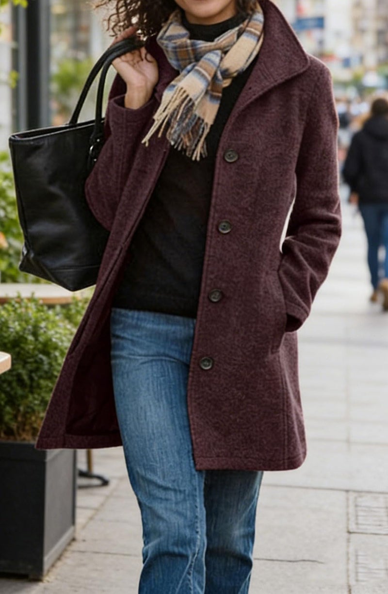 CHARTOU Women's Casual Thicken Wool Blend Stand Collar Single Breasted Pea Coat (Large, Dark Purple) - Image 3
