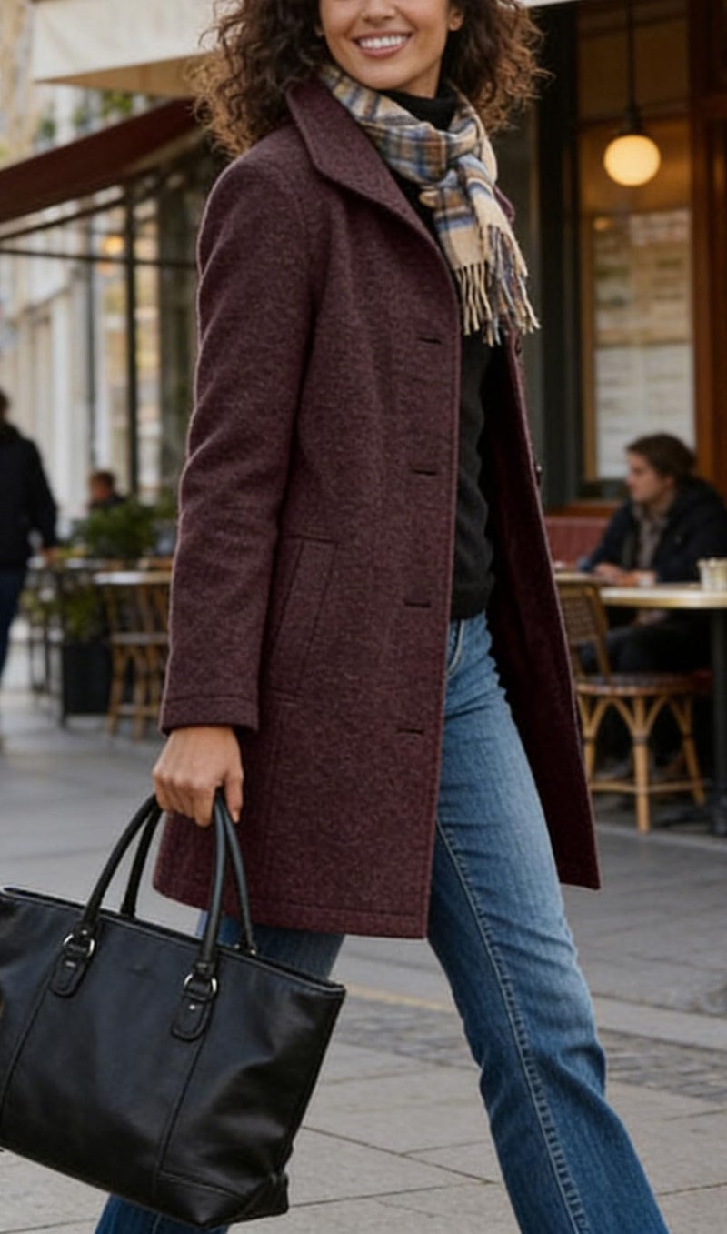 CHARTOU Women's Casual Thicken Wool Blend Stand Collar Single Breasted Pea Coat (Large, Dark Purple) - Image 2