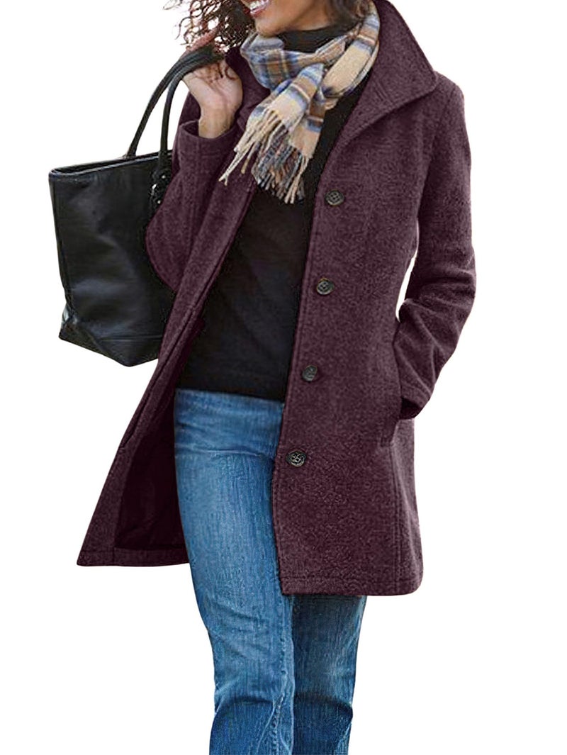 CHARTOU Women's Casual Thicken Wool Blend Stand Collar Single Breasted Pea Coat (Large, Dark Purple) - Image 1