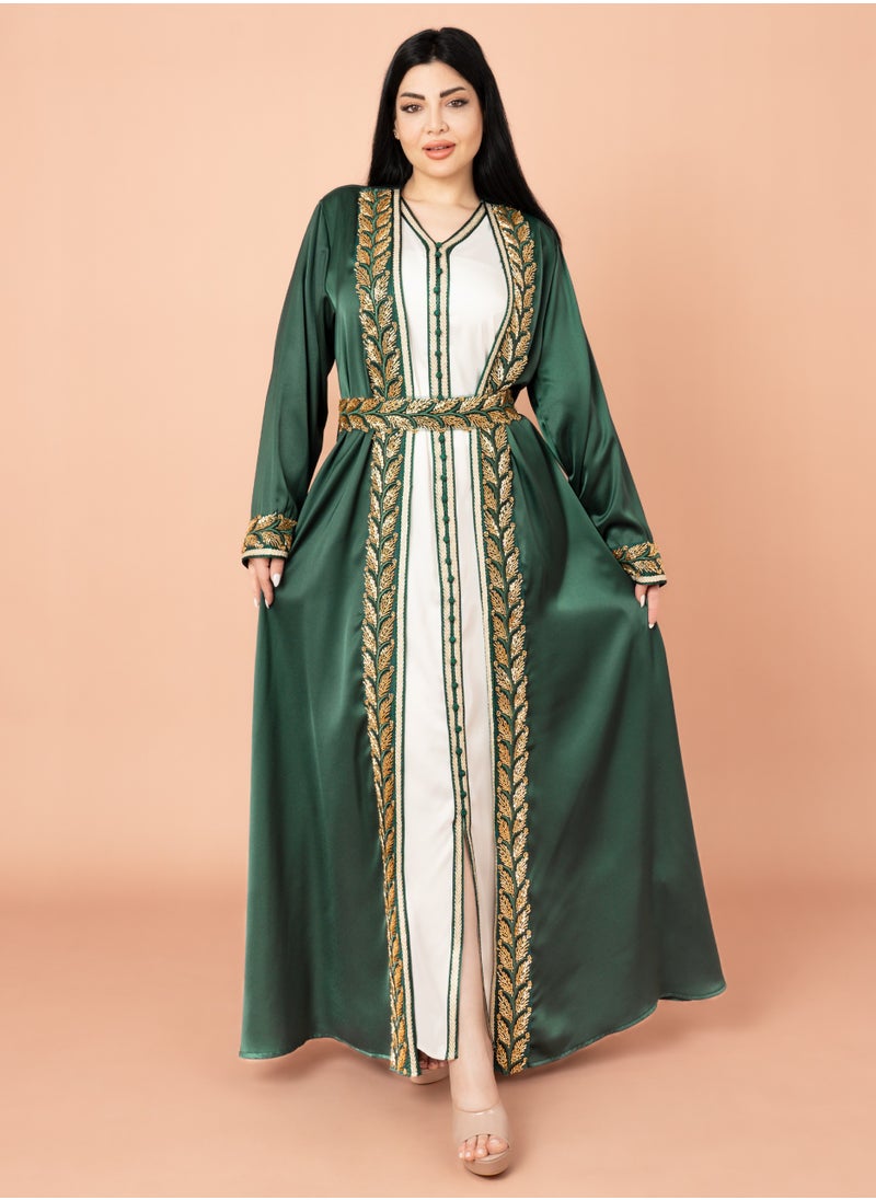 IKKXA Belted Elegant 2-Piece Kaftan IK2008 Green  - Image 1