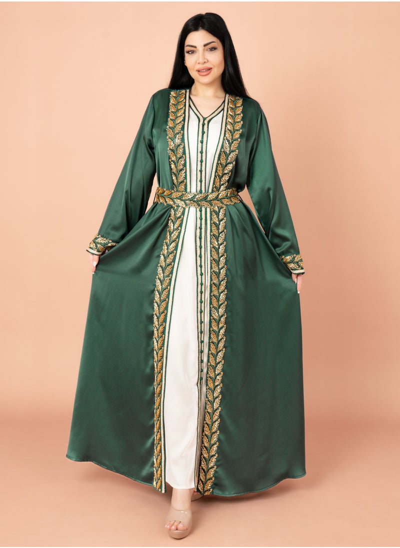 IKKXA Belted Elegant 2-Piece Kaftan IK2008 Green  - Image 5