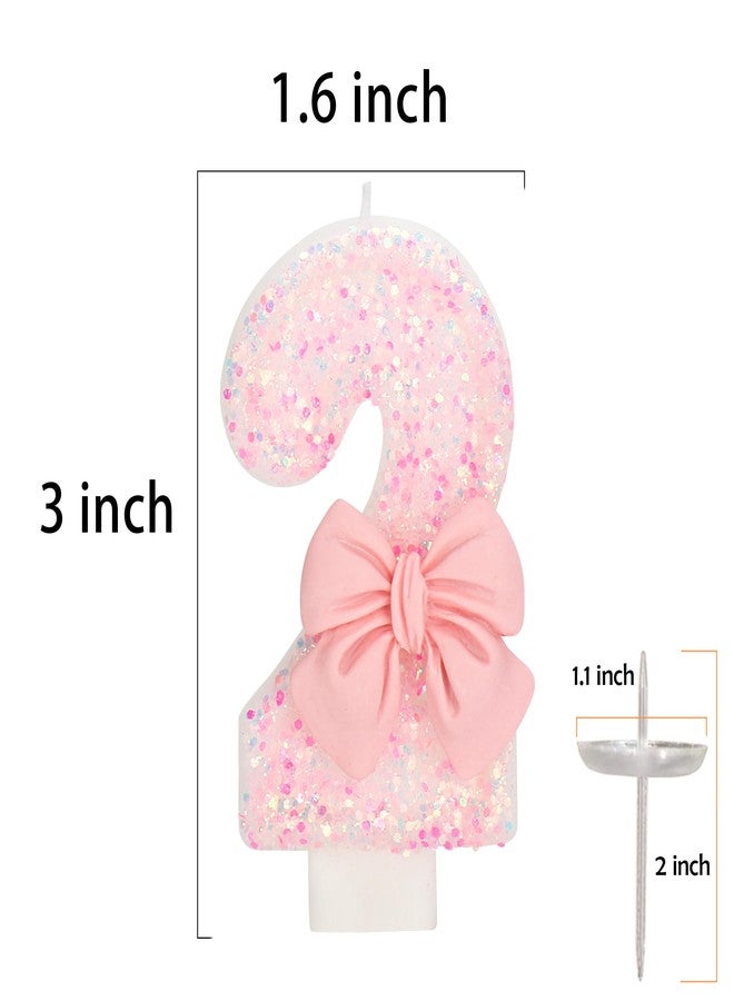 ElekFX Birthday Candle for Cake, 2 Candle - Pink Glitter with Bowknot, 2.76 inch Happy Birthday Candle, Cake Topper Decoration for 2 Years Old Birthday Party (Number 2) - Image 3