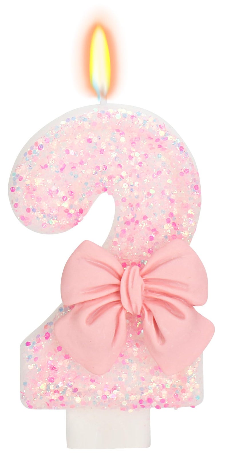 ElekFX Birthday Candle for Cake, 2 Candle - Pink Glitter with Bowknot, 2.76 inch Happy Birthday Candle, Cake Topper Decoration for 2 Years Old Birthday Party (Number 2) - Image 1