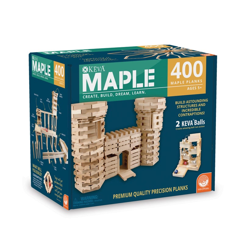 MindWare KEVA 400 Maple Wood Building Planks Set Building Toy Includes 400 Wooden Blocks 2 KEVA Balls and Idea Book Ages 5 - Image 3