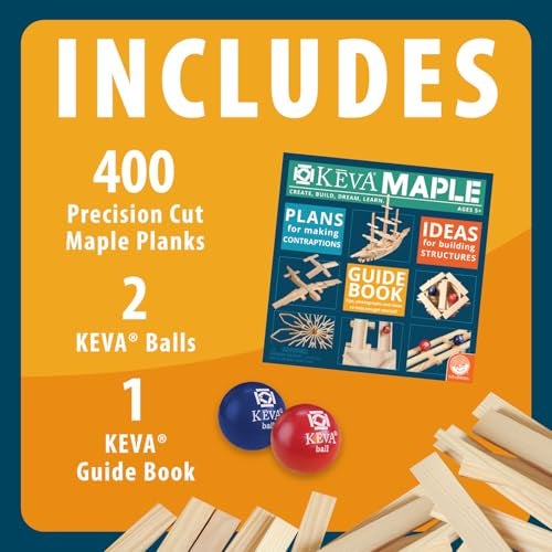 MindWare KEVA 400 Maple Wood Building Planks Set Building Toy Includes 400 Wooden Blocks 2 KEVA Balls and Idea Book Ages 5 - Image 5