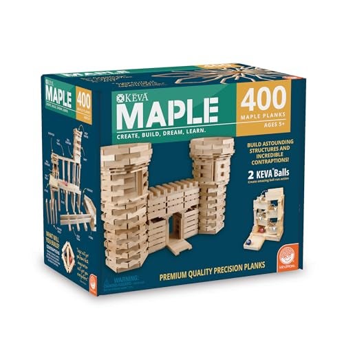 MindWare KEVA 400 Maple Wood Building Planks Set Building Toy Includes 400 Wooden Blocks 2 KEVA Balls and Idea Book Ages 5 - Image 1