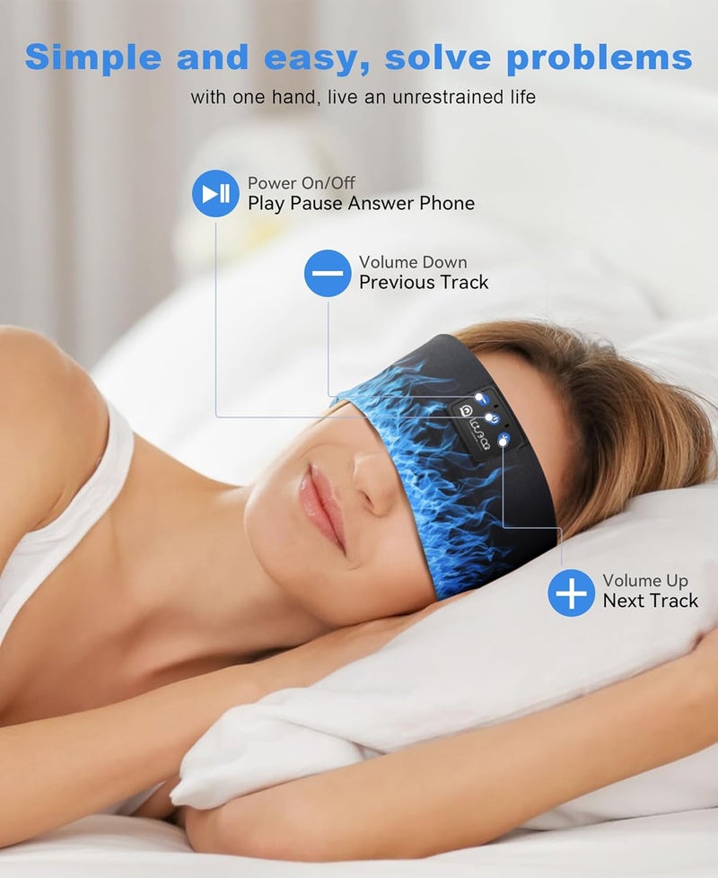 LOVE EYE سماعات نوم، سماعات عصابة رأس للنوم والرياضة مع مكبرات صوت بلوتوث رفيعة، سماعات موسيقى لاسلكية، هدايا تقنية للرجال والنساء والمراهقين لليوجا والتمارين واللياقة والاسترخاء والسفر (شعلة مستقيمة) - Image 4