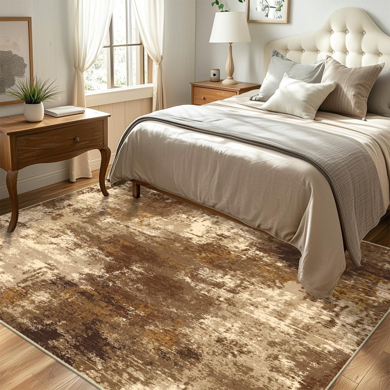 RELEANY Washable Area Rugs 6'x9' Non-Slip Modern Abstract Soft for Living Room Entryway Bedroom Nursery, Print Pattern, Brown Tan Beige Coffee - Image 4